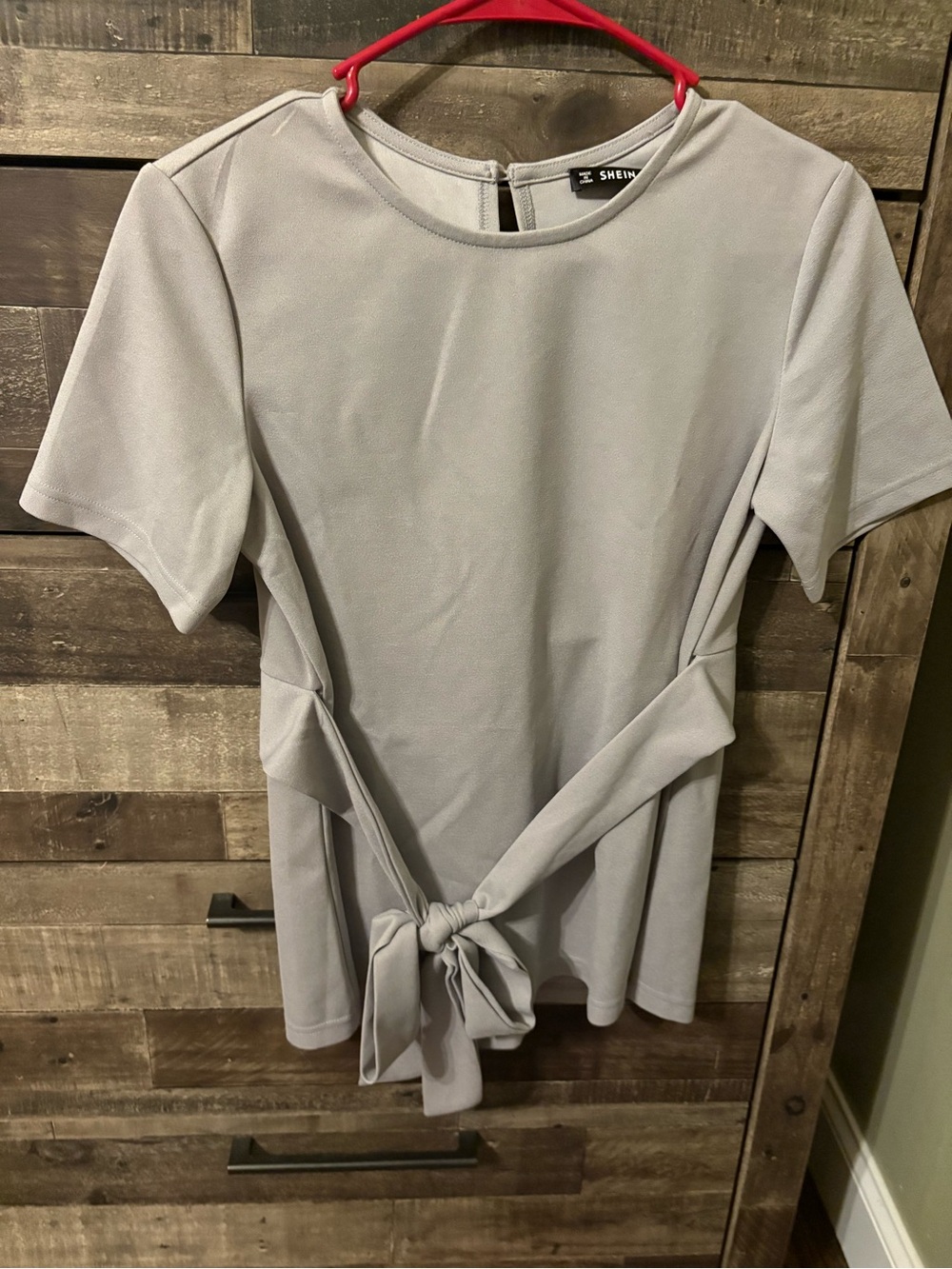 SHEIN Light Gray Tie-Front Short Sleeve Blouse